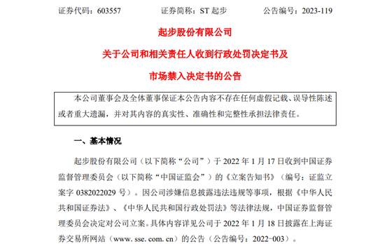 财务造假，A股公司ST起步时任总经理遭10年市场禁入！