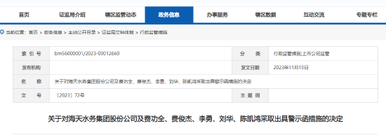 超3000万元关联交易未及时披露 海天股份及五名高管收警示函